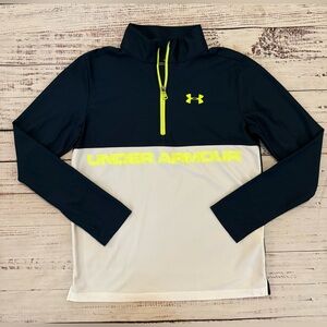 Under Armour Navy White Neon Yellow Quarter Zip YXL
